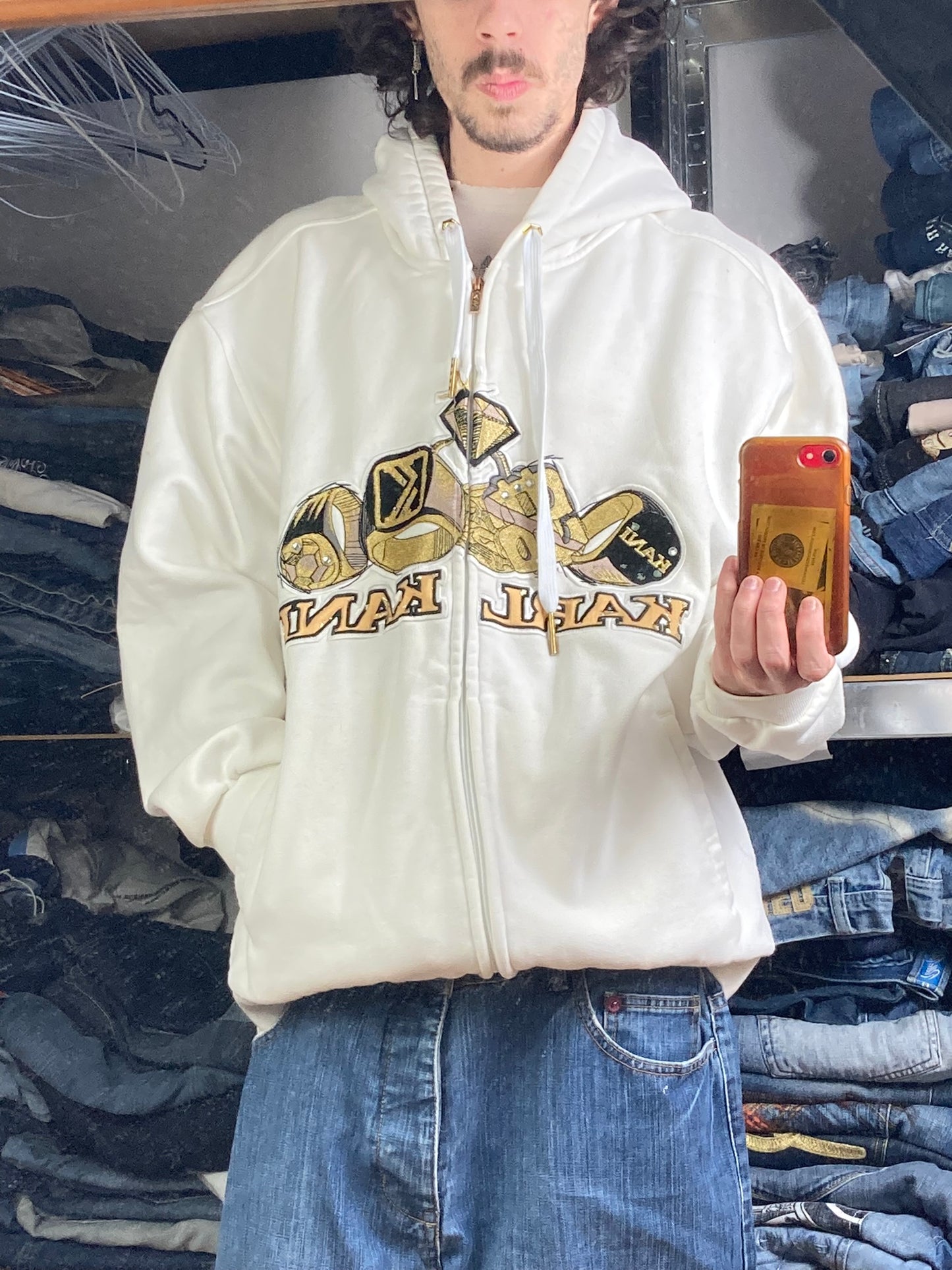 Hoodie Zip Karlkani hiphop - Size L - vintage - ample - brodé - 1990s - 2000s - cybery2k - rare