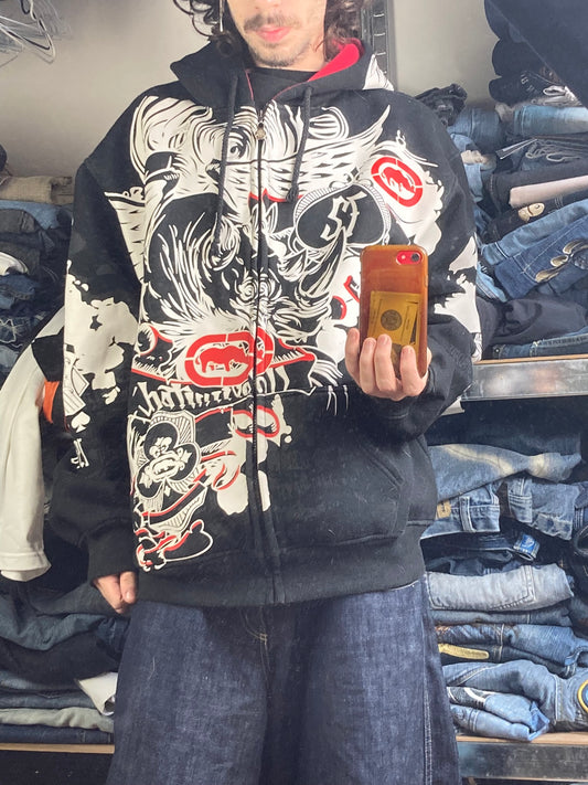 Hoodie Zip EckoUNLTD hiphop - Size L - vintage - ample - brodé - 1990s - 2000s - cybery2k - rare